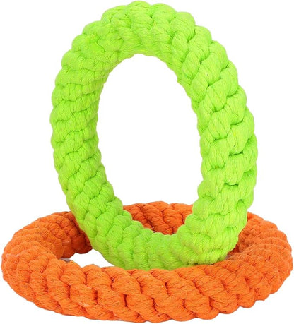 2pcs Rings Dog Toy, Cotton Rope Dog Chew Toys Puppy Rope Training Toys, Pets Interactive Tug Toys for Samll Medium Dogs Teething Cleaning Training and Playing