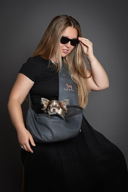 Noah & Paw Dog Sling Carrier for Small Dogs 3-10lb, Dog Sling for Small Dogs and Cats, Dog Carrier with Adjustable Padded Strap, Vegan Leather Lined with Fur, 3X Safety Features, Machine Washable