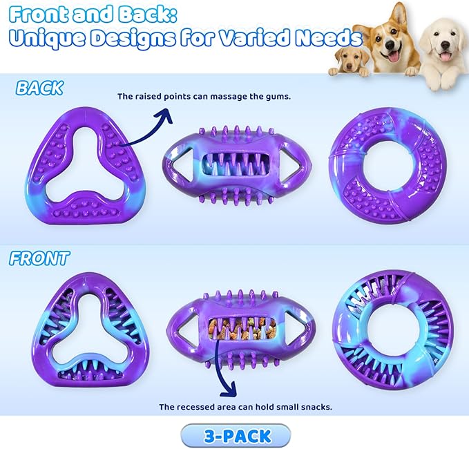 3 Pack Puppy Teething Toys, Rubber Puppy Chew Toys, Extended Playtime & Clean Pet Teeth, Stuffable Puppy Toys, Three Shapes of Small Puppy Toys, for Puppies and Small Adult Dogs - Up to 25 lbs