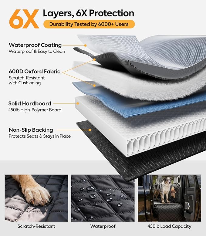 Wigoo Dog Car Seat Cover for Back Seat, 450lbs Hardbottom Dog Hammock, Waterproof & Anti-Scratch Backseat Protector for 1-4 Large/Medium Dogs, Seat Extender for SUV Medium Truck, Size-L, Black
