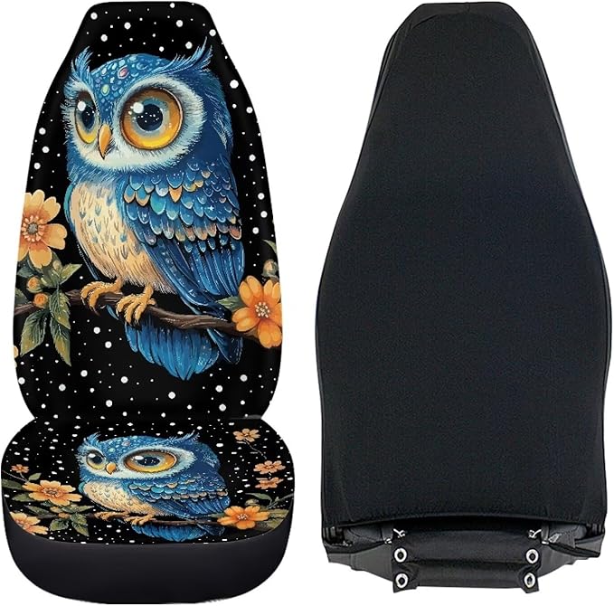 Car Seat Covers for Women Men, Owl Floral Print Car Seat Protector Car Accessories Front Seat Covers Set of 2 Auto Interior Decor for Most Cars,Sedan,Truck Van