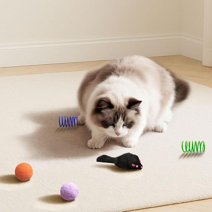 Cat Toys for Indoor Cats, 34 Packs Interactive Cat Toy Set with Colorful Springs Toys, Mouse Toy, Catnip Ropes, Balls, Bells, and Sisal Ball for Kittens