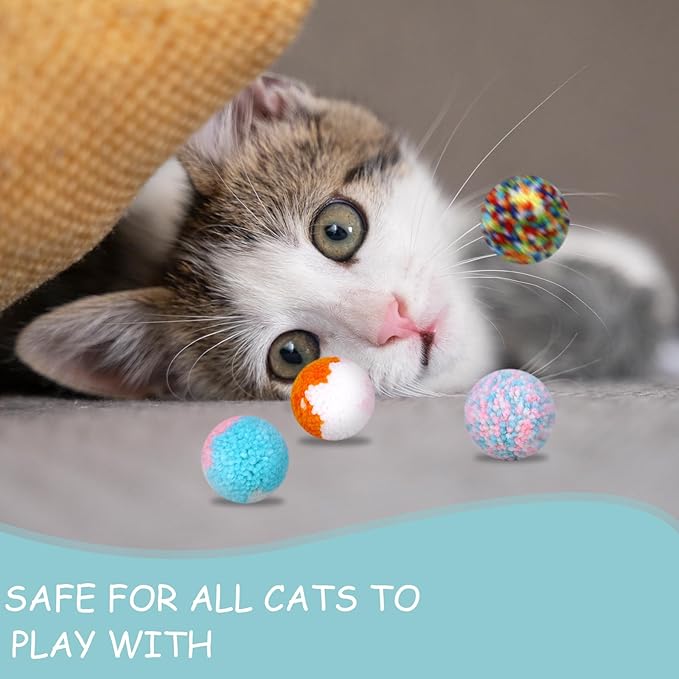 8 Pcs Colorful Cat Pom Pom Toys - 2-inch Interactive Plush Balls for Cats and Kittens - Assorted Colors, Woolen Yarn