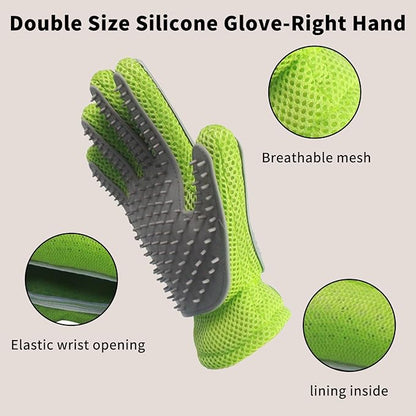 2 in 1 Pet Grooming Gloves - Cat and Dog Glove Brush, High Efficiency Pet Hair Removal Massage Glove, Clean Hair on Both Sides (Green /1 Piece)