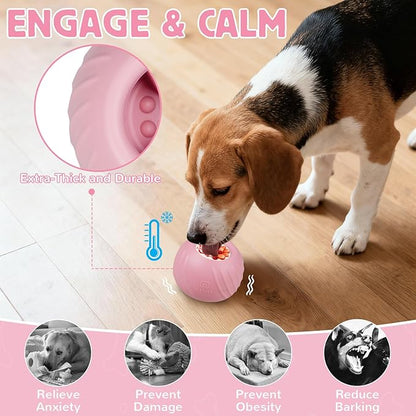 Long-Lasting Dog Lick Toy, Wobbly Dog Enrichment Lick Bowl to Keep Dogs Busy, Interactive Stuffable Dog Treat Feeder for Boredom, Silicone Treat Dispensing Chew Toy(Pink,S)