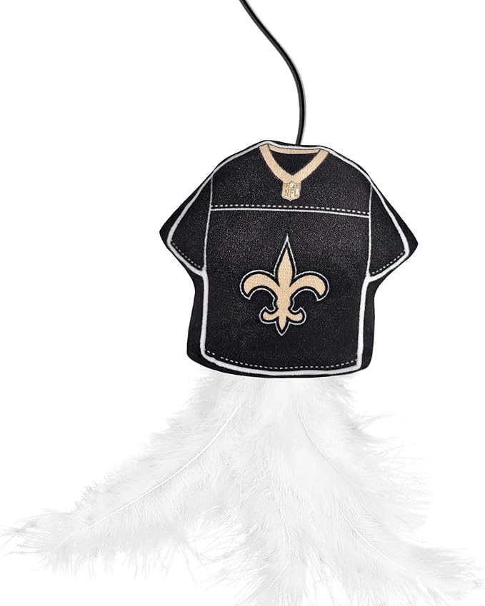 NFL New Orleans Saints Team Jersey Wand with CAT NIP, Cat Toy Jersey Shaped Plush Teaser Toy for Cats & Kittens - Interactive Pet Toy for Play & Exercise