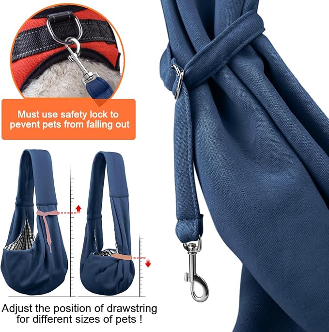 Tomkas Small Dog Cat Sling Carrier Puppy Purse Travel Wrap Soft Crossbody Pet Bag (Dark Blue, M - Classic Pocket & Classic Strap)