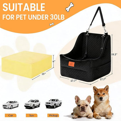 Dog Car Seat for Medium Dogs Up to 35lbs, Pet Booster Seat with 2 Safety Belts, Detachable Washable, Non-Slip Stable Base, Portable Puppy Car Seat for Travel & Outdoor Daily Use