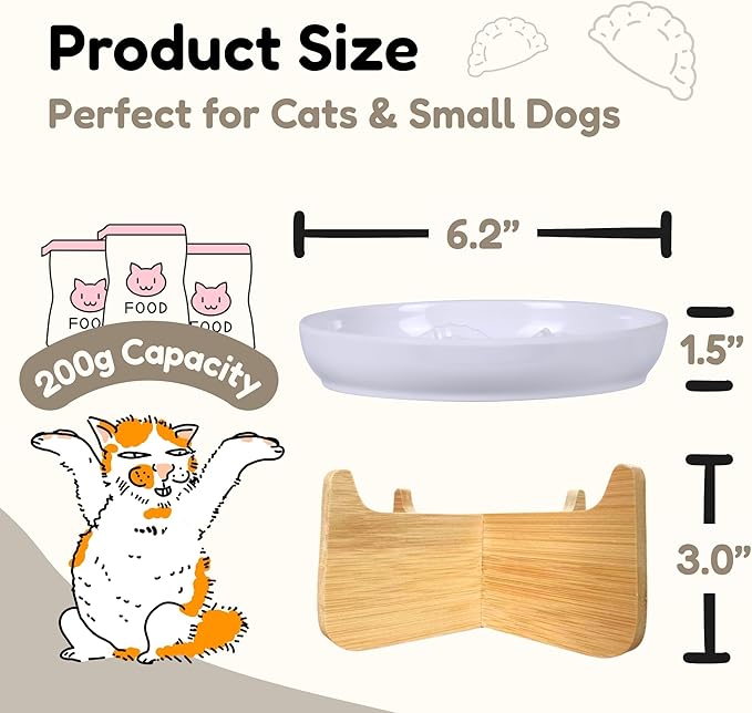 Slow Feeder Cat Bowl with Stand, Melamine Slow Eating Cat Bowl with Higher Edges Dumpling Design Elevated Cats Food Bowls for Dry and Wet Food Anti-Vomiting Puzzle Feeder for Healthy Eating Diet