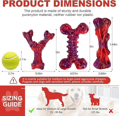 3-Pack Dog Chew Toys for Aggressive Chewers Medium & Large Breed (20-90 lbs), Indestructible Nylon Bones with Beef Flavor, Tough Dental Chews for Boredom & Anxiety, Long Lasting Doggy Gifts