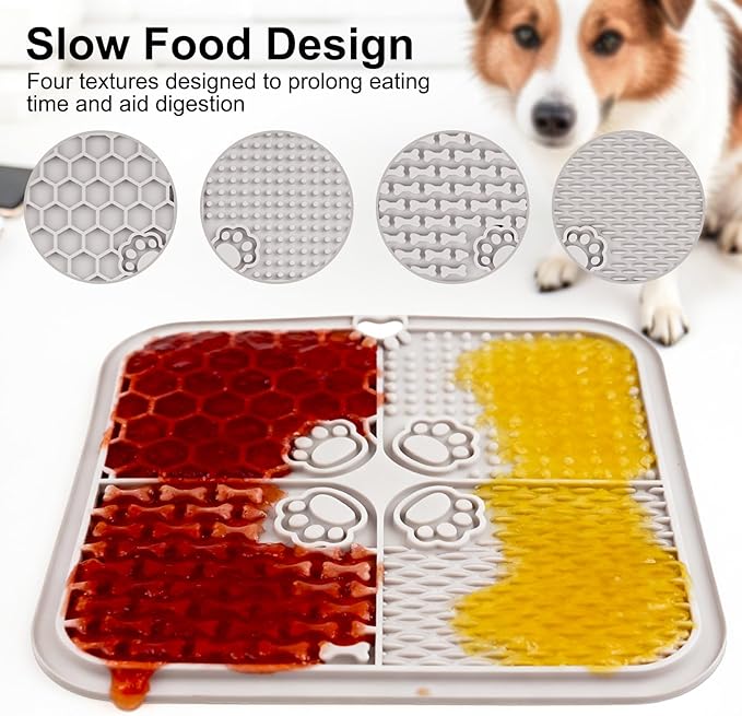 2 Pcs Lick Mat for Dogs Cats, Silicone Pet Food Mats with Suction Cups, Dog Licking Mat, Cat Dog Peanut Butter Lick Pad, Enrichment Pet Food Slow Feeder Mats for Bathing Grooming, with 2 Scrapers