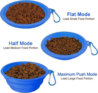 Large Collapsible Dog Bowls (34oz), 1 Pack Pet Travel Foldable Bowl with Carabiners, Healthy, Soft Silicone, Portable Essential Set for Walking, Travel, and Hiking (Blue)