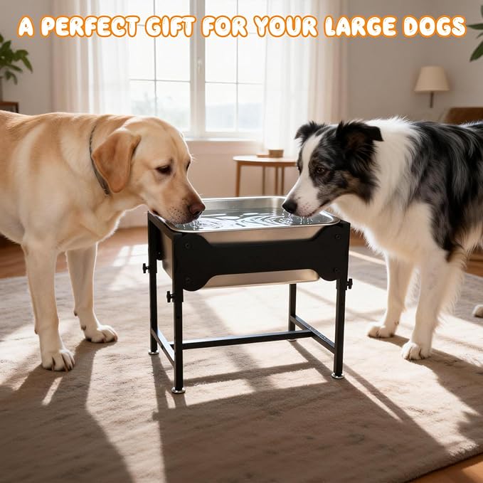BWOGUE 4 Gal Elevated Large Dog Water Bowl, Raised Stainless Steel Bowl Stand Large Breed, 4 Height Adjustable (9", 11", 13", 15") Non-slip Dog Feeding Station for Joint Pressure Relief Indoor Outdoor