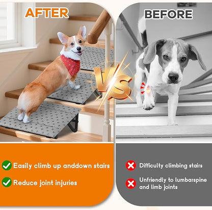 Dog Ramp with Anti-Slip Bump for Stairs, Low-Angled Pet Ramps for Small Dogs and Cats, Medium Dogs, Step and Stair Assist for Injured and Older Pets, 3 Pack
