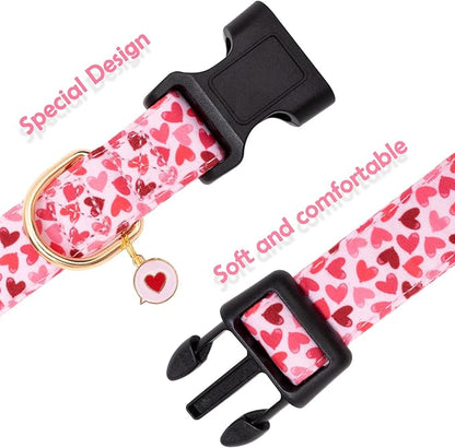 Faygarsle Valentine's Day Dog Collar Cute Loving Heart Printed Collar for Dogs for Small Medium Large Dogs Pink Cotton Collar for Girl and Boy Dogs XS