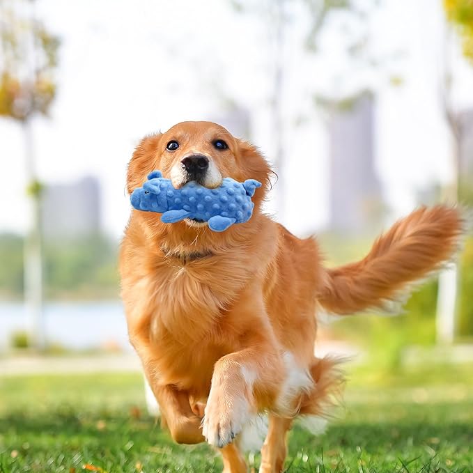 Andiker Dog Squeaky Toys, 10 in/24.5 cm Plush Dogs Toy Soft Dog Chew Toys in Pig Shape for Chewing Biting, Stuffed Puppy Toys with a 9.5 cm Squeaker and Crinkle Paper for All Breed Sizes Dogs (Blue)