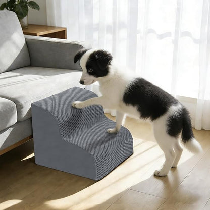 Dog Stairs for Small Dogs, 2-Steps Dog Ramp for Couch, Pet Stairs with Highly Supportive Foam and Non-Slip Bottom, Pet Steps for Cat & Doggie (High 11.8Inch)