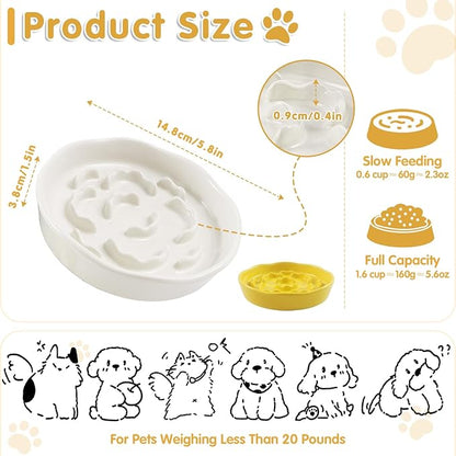 Cat Slow Feeder Bowl Set - 2 Pcs Pastel Series Cat Plate for Dry and Wet Food - Cute Maze Feeder Dish for Healthy Eating- Dishwasher Safe.(Yellow and White)