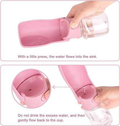 Foldable Dog Water Bottle, 2in1 Portable Leak Proof Puppy Drinking Bottle Dispenser for Puppy Small Medium Large Dogs, Dishwasher Safe Pet Accessories for Outdoor Traveling (Pink,12oz)