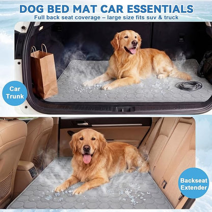 Hahafelt 54"x24.8" Dog Cooling Mat for Car Back Seat, Ice Silk Pet Bed Mat, Non Slip Summer Cooling Pad for Dogs and Cats, Fits Backseat Extenders Protector, Trucks, Suvs, Indoor & Outdoor (Gray)