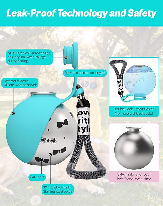 2-in-1 Portable Dog Water Bottle for Small Dogs, 10oz Dog Travel Water Bottle - Leak-Proof & One-Hand Operation, Light Dog Travel Bowl, Stainless Steel Bottle & Silicone Bowl for Walking Hiking (Pink)