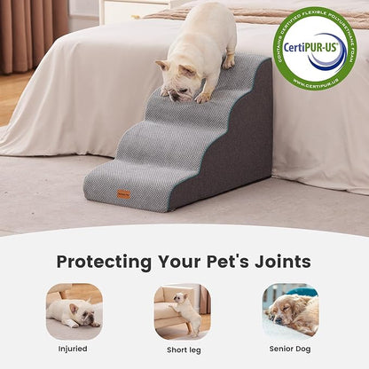 Gardner Pet 4-Step Dog Stairs for Small Dogs 18.5" H, Curved 4-Step Pet Stairs, Dog Steps for High Bed (18-20 in), Couch with Durable Non-Slip Waterproof Fabric Cover and CertiPUR-US Certified Foam