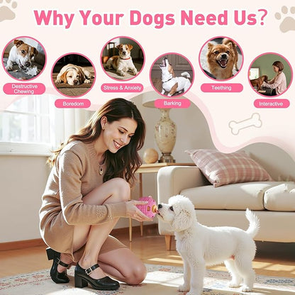 Interactive Dog Frozen Treat Toys, Dog Puzzle Enrichment Ball to Keep Them Busy, Slow Food Training, Durable Rubber Chew Dispensing Toy, Freezable Fillable Ball, for Small Medium Large Dogs (Pink)