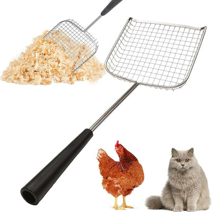 Sand Dipper Cat Poop Scooper & Chicken Poop Scooper - Rugged Big 6" Square Stainless Steel Long Handle for Home Kitty Litter Scoop & Farm Chicken Compatible Coop Scooper (Scoop)