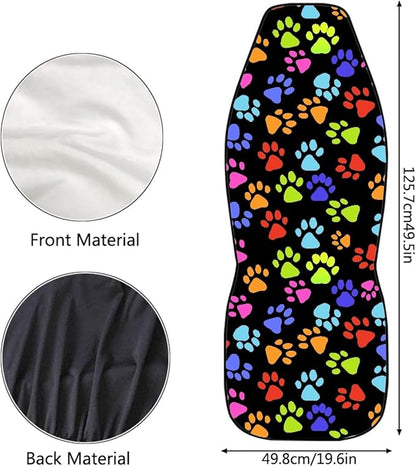 Colorful Paw Print Car Seat Covers Set of 2 Cute Waterproof Front Seat Covers Stretch Polyester Fabric Automobile Accessory Universal Fit for Truck Van SUV