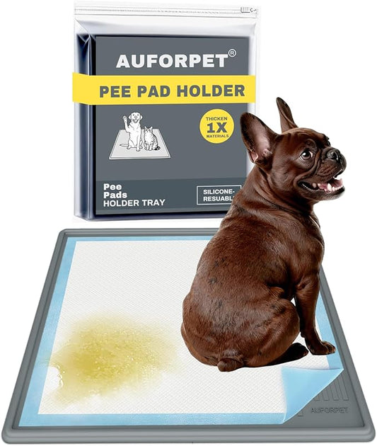 Silicone Pee Pad Holder, Extra Thick Tray for 22" x 22" Disposable Pads, Raised High Edge Leak-Proof Mat for Puppy, Dog, Cat Training Floor Protection