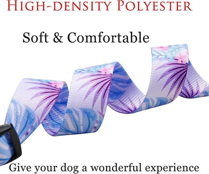Dog Collar and Leash Set with Bohemia Floral Tribal Geometric Patterns - Soft Ethnic Style Collar Adjustable for Small Medium Large Dogs(Purple Flower Flower Set,M)
