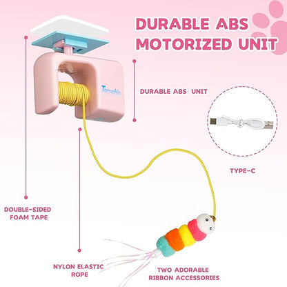 Interactive Cat Toy for Indoor Cat, Automatic Door Hanging Cat Toy with Detachable Design, Kitten Toys for Indoor Cats Self Play, 3.27 * 1.69 * 2.76Inch (Pink)