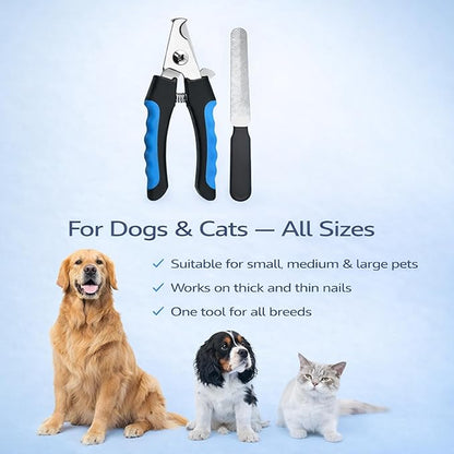 Dog & Cat Nail Clippers & Trimmers - Extra Sharp Dog Clippers with Stainless Steel Blades & Safety Guard to Avoid Overcutting - Ergonomic Cat Nail Clippers with Non-Slip Grip & Lock Feature