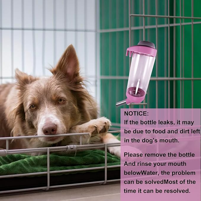 Dog Crate Water Bottle - 12 oz No Drip Kennel Pet Water Dispenser, Easy-to-Use Cage Water Bottle for Dogs, Cats, Small Animals, 350ML, Pink