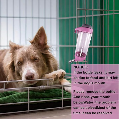 Dog Crate Water Bottle - 12 oz No Drip Kennel Pet Water Dispenser, Easy-to-Use Cage Water Bottle for Dogs, Cats, Small Animals, 350ML, Pink