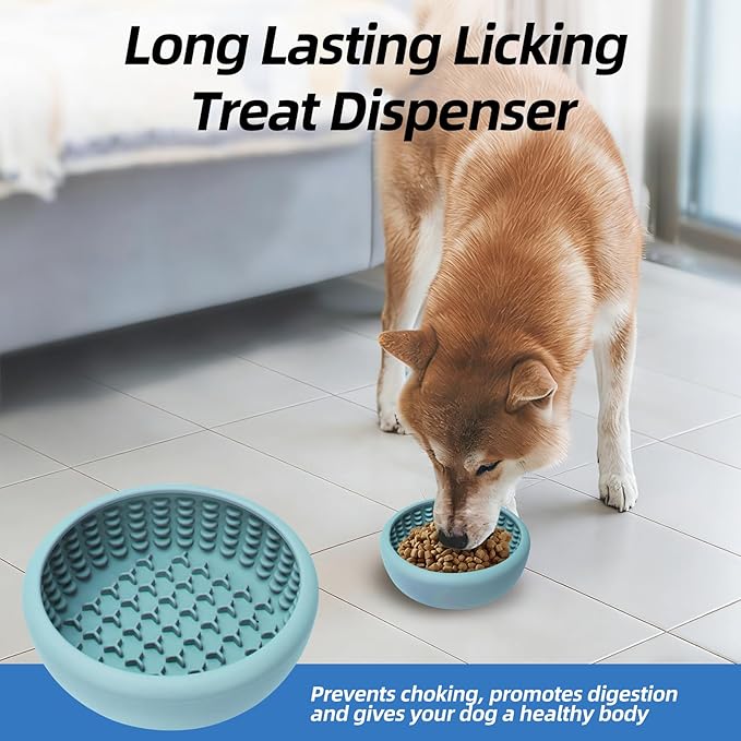 Dog Lick Bowl,Silicone Slow Feeder Bowls for Dogs and Cats - Wet Food, Suction Cups, Non-Slip Design (Blue, Large)