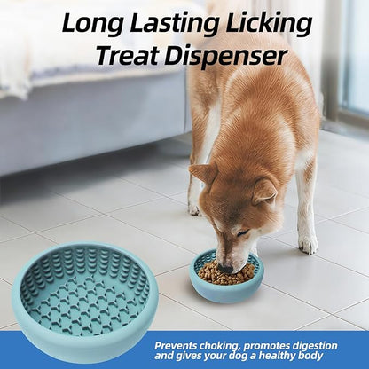 Dog Lick Bowl,Silicone Slow Feeder Bowls for Dogs and Cats - Wet Food, Suction Cups, Non-Slip Design (Blue, Large)