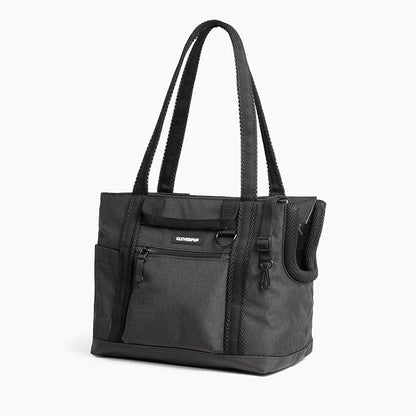 Cleverpup Transit Tote Dog Carrier for Small Dogs Under 8 lbs, 16x11x8 Soft-Sided 4-Pc Set with Waterproof Base, Plush Insert, Food Pouch, Mesh Head Opening - Small, Graphite Graphite