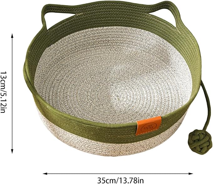 Handwoven Cat Basket with Toy Rope Ball, Foldable Scratchable Cat Hammock Bed, Breathable Cat Basket for Indoor Play Rest Sleeping (Grey)
