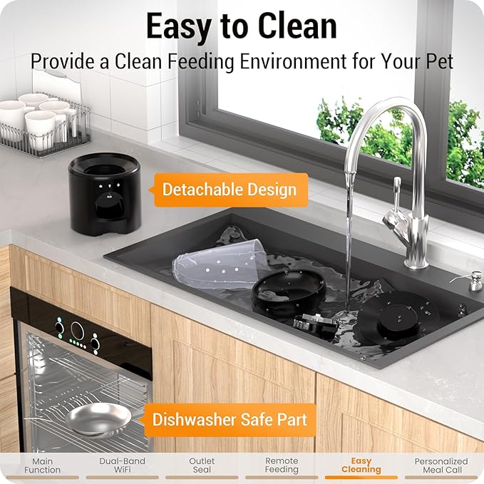 Automatic Cat Feeder with 5G WiFi : 5L Automatic Dog Feeder with Sealed Outlet, Timed Auto Cat Food Dispenser with APP Control for Pets, Detachable for Easy Clean - 21 Cup