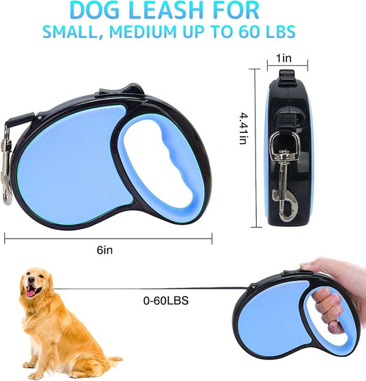 Retractable Dog Leash,16 Ft Dog Retractable Leash,with Anti Slip Handle,Strong Nylon Tape No Tangle,One Handed Brake,Pause,Lock,Suitable for Small and Medium Sized Dogs（Blue）
