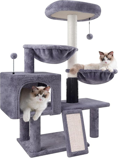 ROYPET Cat Tree with Cat Condo and Two Hammocks, Cat Tower with Scratching Posts and Scratching Pads, Grey