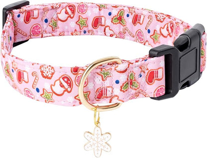 Faygarsle Pink Dog Collar - Christmas Design Pattern for Small, Medium & Large Dogs - Cute & Stylish