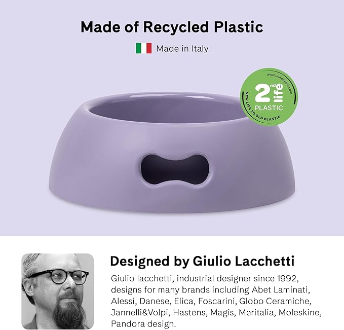 United Pets Pappy Dog Bowl for Dogs and Cats | BPA Free Premium Water and Food Pet Bowls Feeder for Medium Size Pets | Eco Friendly & Pet Safe Food Grade Materials | Made in Italy | Purple -36 Oz