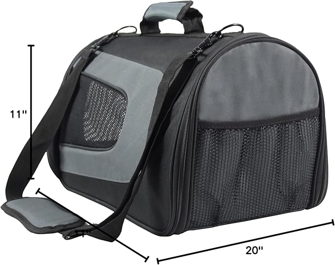 EliteField Deluxe Soft Pet Carrier (3 Year Warranty, Airline Approved), Multiple Sizes and Colors Available (20" L x 11" W x 11" H, Black+Gray)