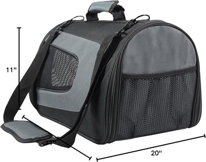 EliteField Deluxe Soft Pet Carrier (3 Year Warranty, Airline Approved), Multiple Sizes and Colors Available (20" L x 11" W x 11" H, Black+Gray)