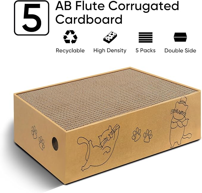 AGYM Cat Scratcher, 5 Packs in 1 Cardboard Box Cat Scratching Pad for Indoor Cats and Kitten, Cat Scratch Pad to Protect Furniture, Large Size