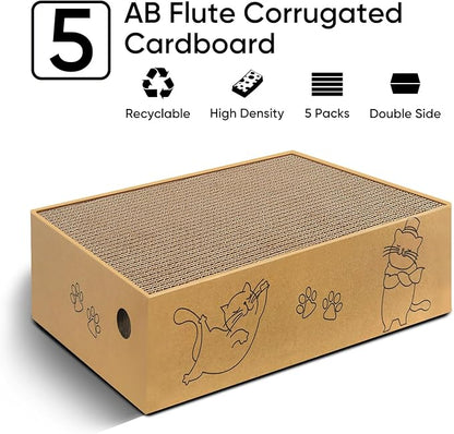 AGYM Cat Scratcher, 5 Packs in 1 Cardboard Box Cat Scratching Pad for Indoor Cats and Kitten, Cat Scratch Pad to Protect Furniture, Large Size
