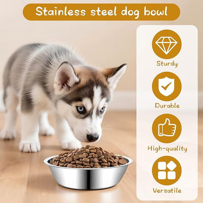 6 Pack Stainless Steel Metal Dog and Cat Bowls, 15 oz Metal Pet Food and Water Bowl 7" Diameter Durable Basic Pet Bowls Lightweight Pets Replacement Bowl for Small Medium Large Dogs, Dishwasher Safe