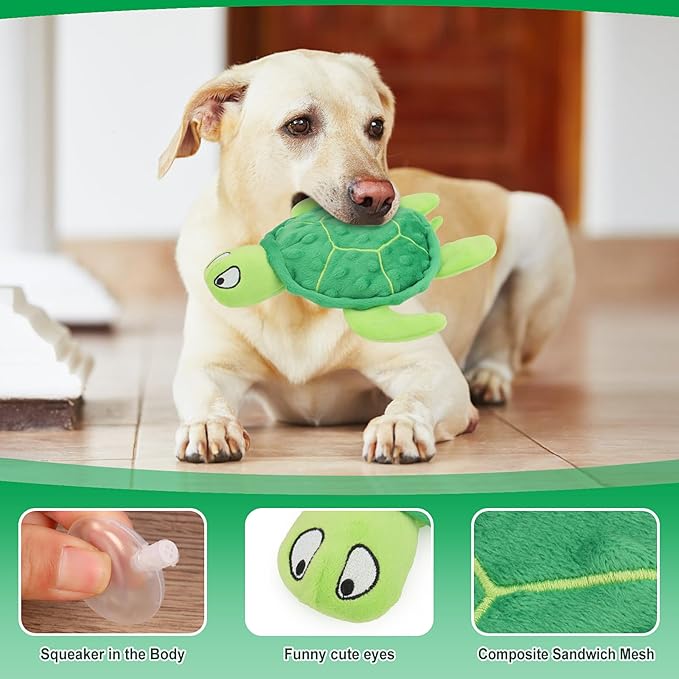 Squeaky Sea Turtle Plush Dog Toy - Durable, No Stuffing, Interactive Chew Toy for Small Dogs - Relieve Anxiety, Teething, and Keep Them Busy for Puppy(Green)